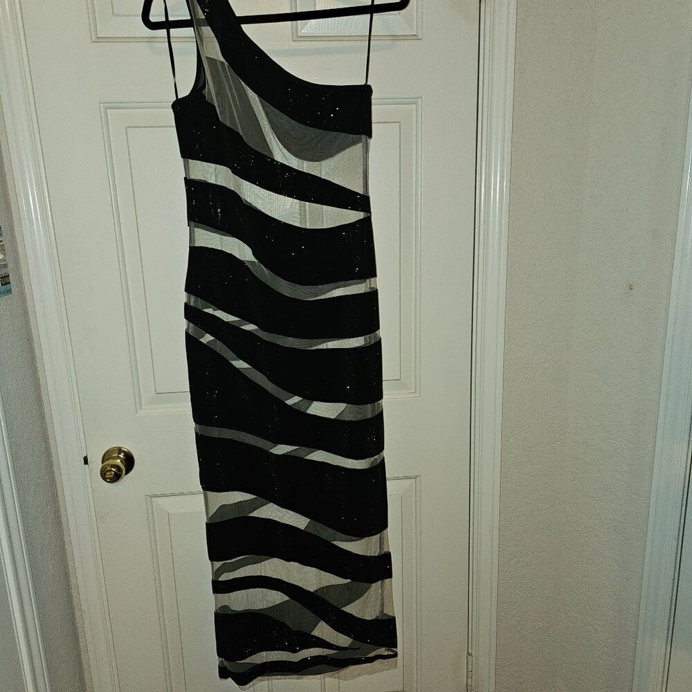 Rhinestone & Sheer Cocktail Dress - Picture 8 of 9